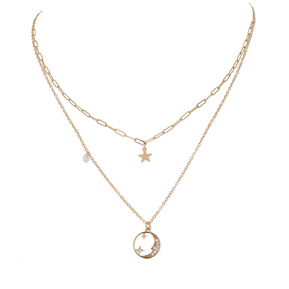 alloy Double Layer Chain Geometric Moon Chain Alloy Necklace