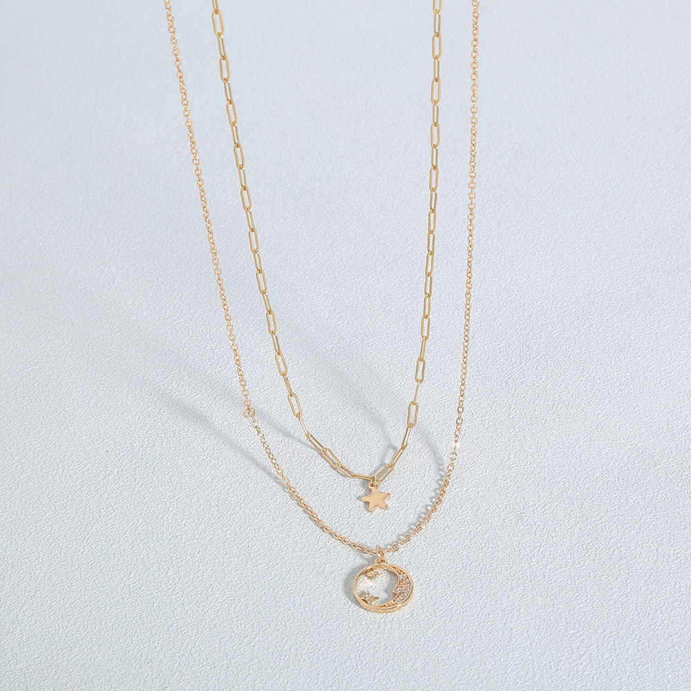 alloy Double Layer Chain Geometric Moon Chain Alloy Necklace