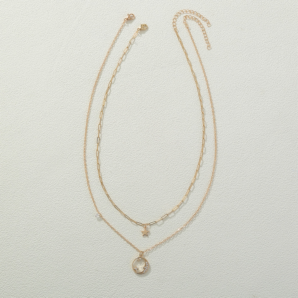 alloy Double Layer Chain Geometric Moon Chain Alloy Necklace