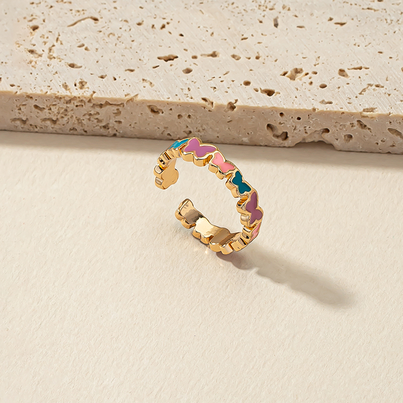 colorful Oil Dripping Butterfly shaped adjustable Ring