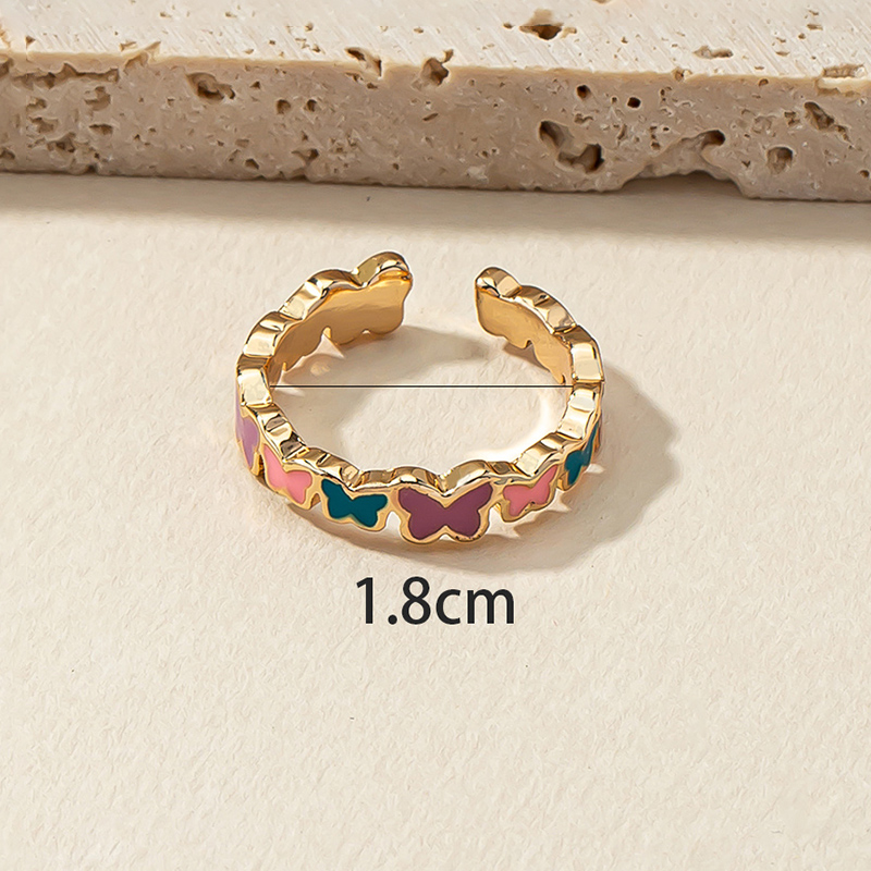 colorful Oil Dripping Butterfly shaped adjustable Ring