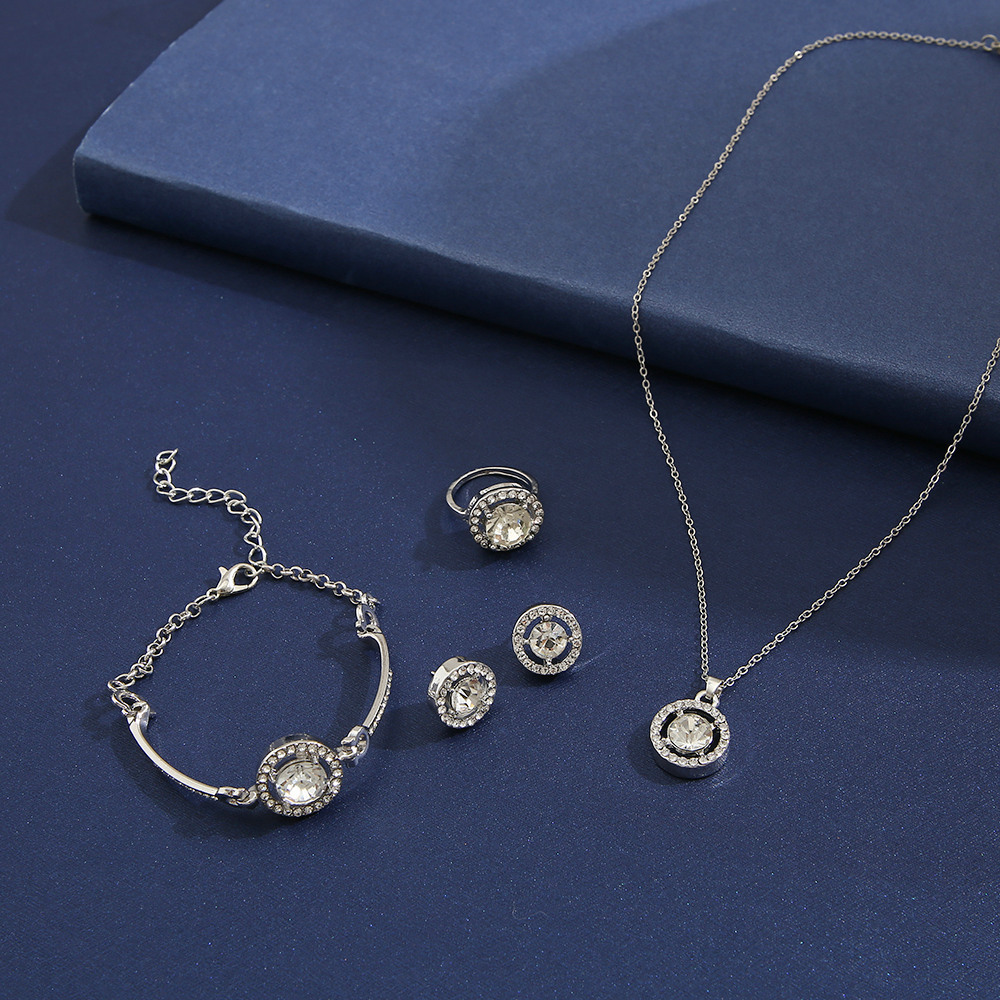 Womenu0027S Fashion Classic Style Geometric Round Alloy Rhinestone Rings Earrings Necklace Diamond J