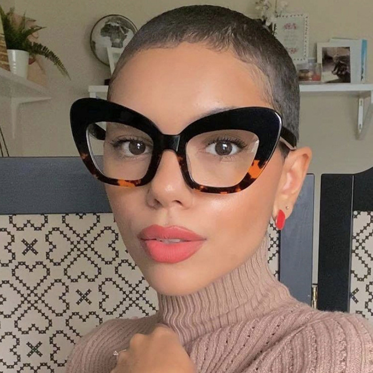 Fashion Anti-Blue Light Large Frame Cat Eye Plain Simple Glasses