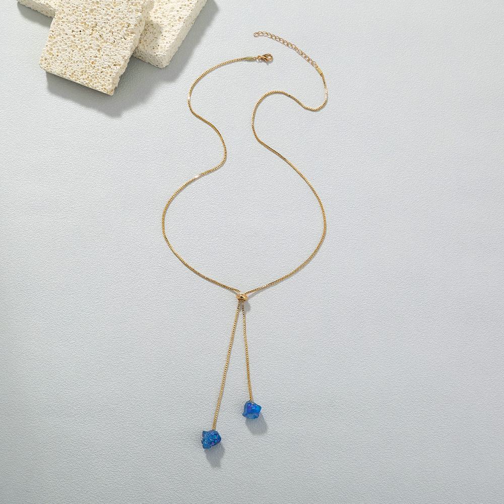 fashion alloy Simple Geometric Gold Amethyst Natural Pendant Necklace