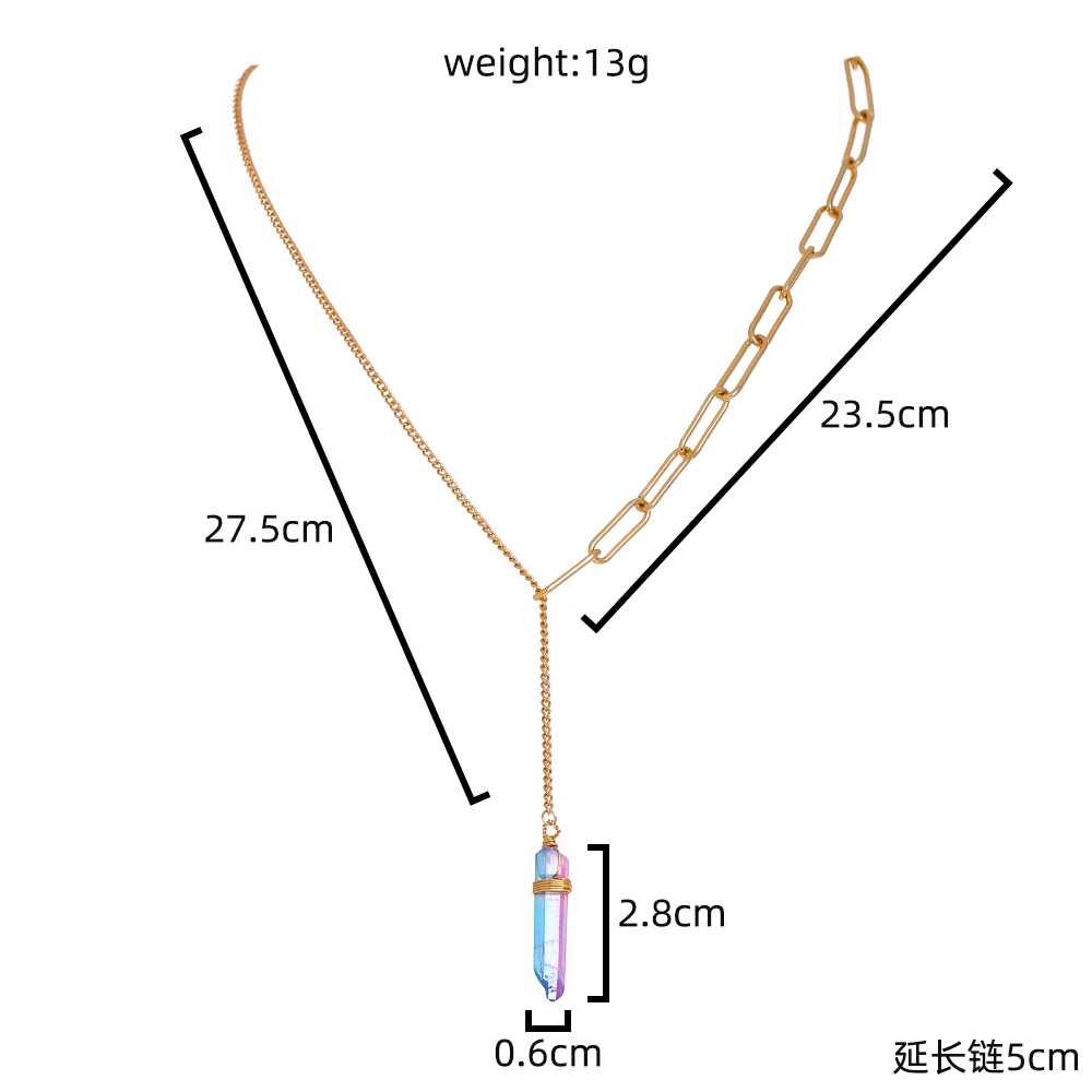 New popular Fashion alloy Natural Crystal Column Pendant chain Necklace