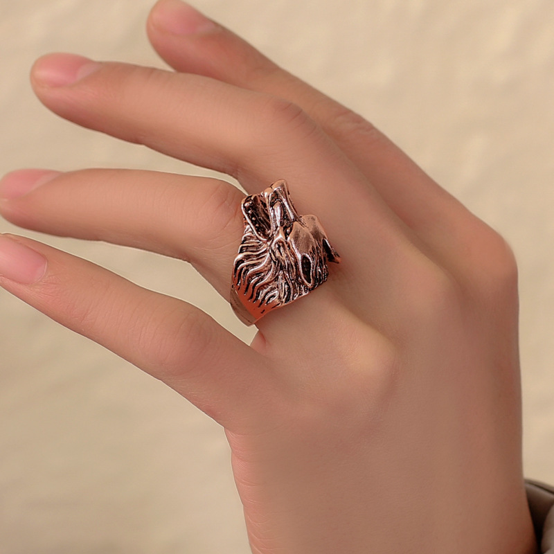 Retro Style Alloy Wolf Head Ring Daily Electroplating