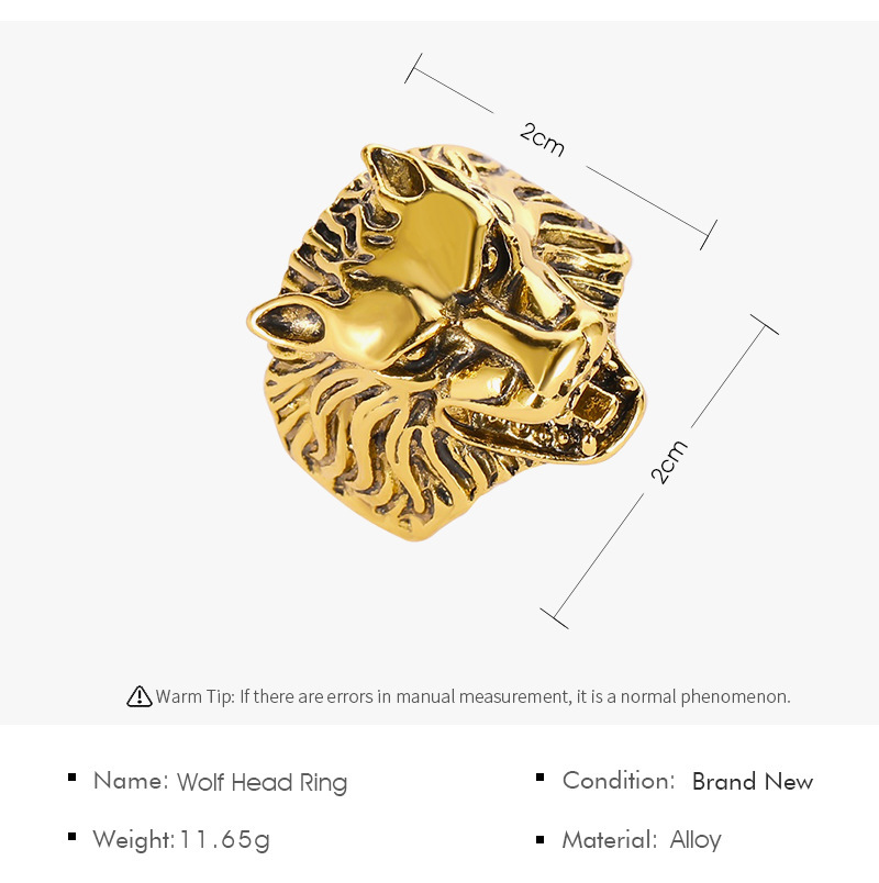 Retro Style Alloy Wolf Head Ring Daily Electroplating