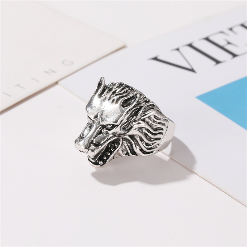 Retro Style Alloy Wolf Head Ring Daily Electroplating