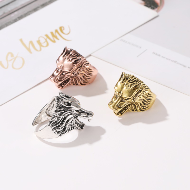 Retro Style Alloy Wolf Head Ring Daily Electroplating