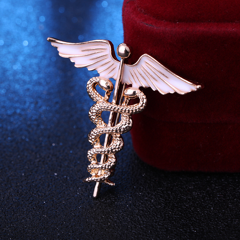 solid color Angel Wings with inlaid hollow Snake Brooch