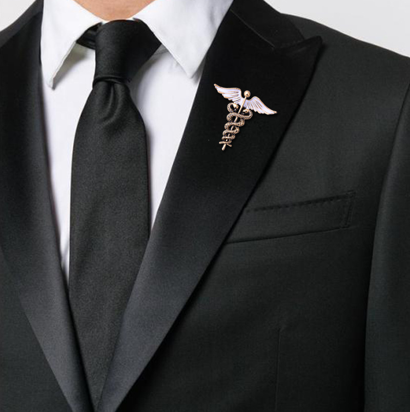 solid color Angel Wings with inlaid hollow Snake Brooch