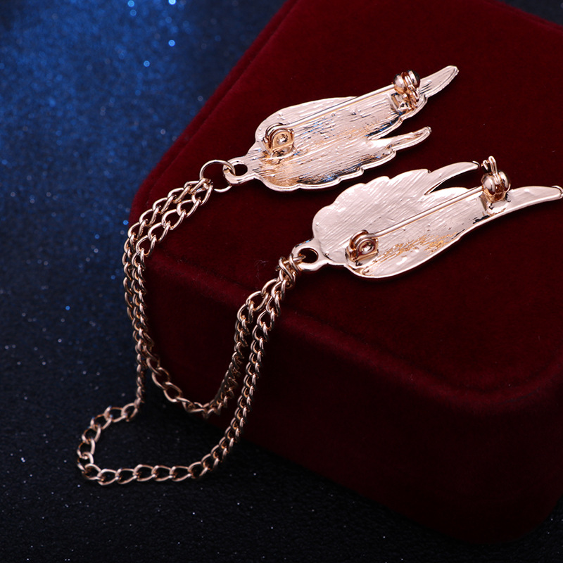 solid color Double Wings decor rhinestone inlaid Brooch