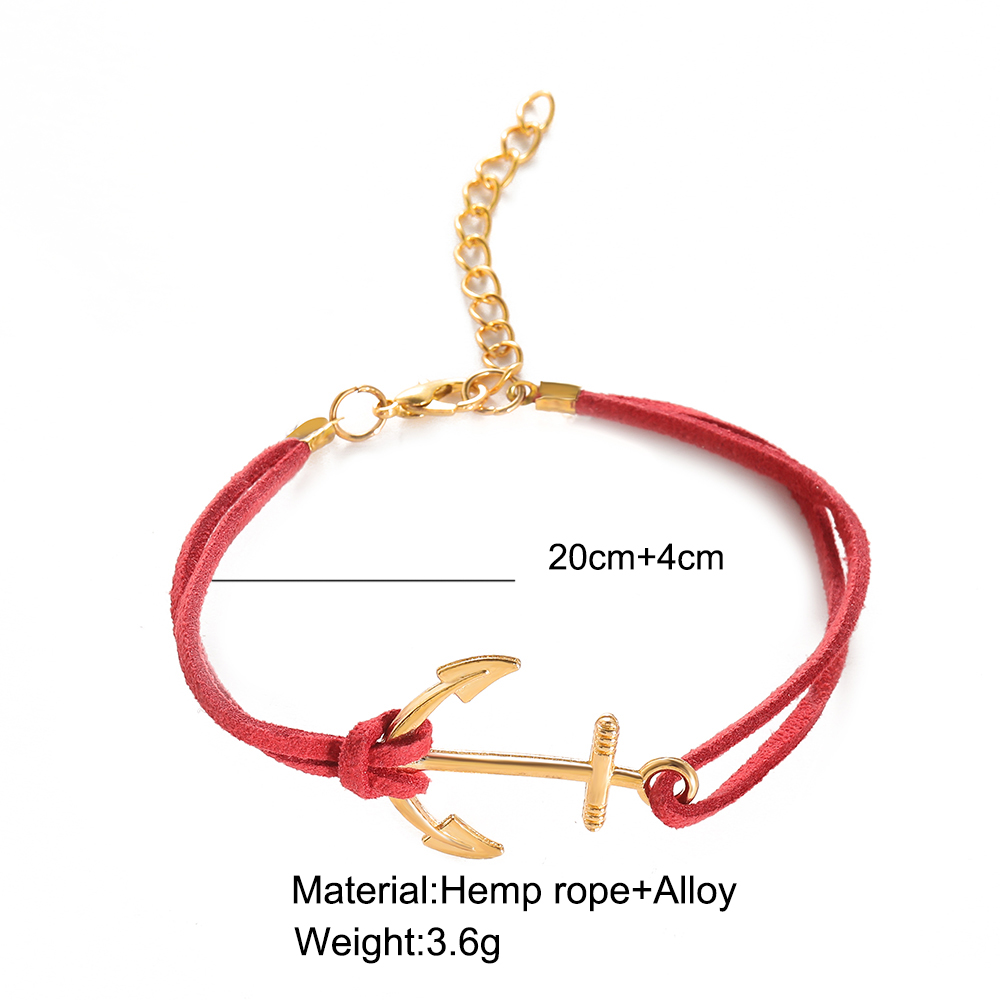 New simple Anchor shape red rope adjustable  alloy bracelet