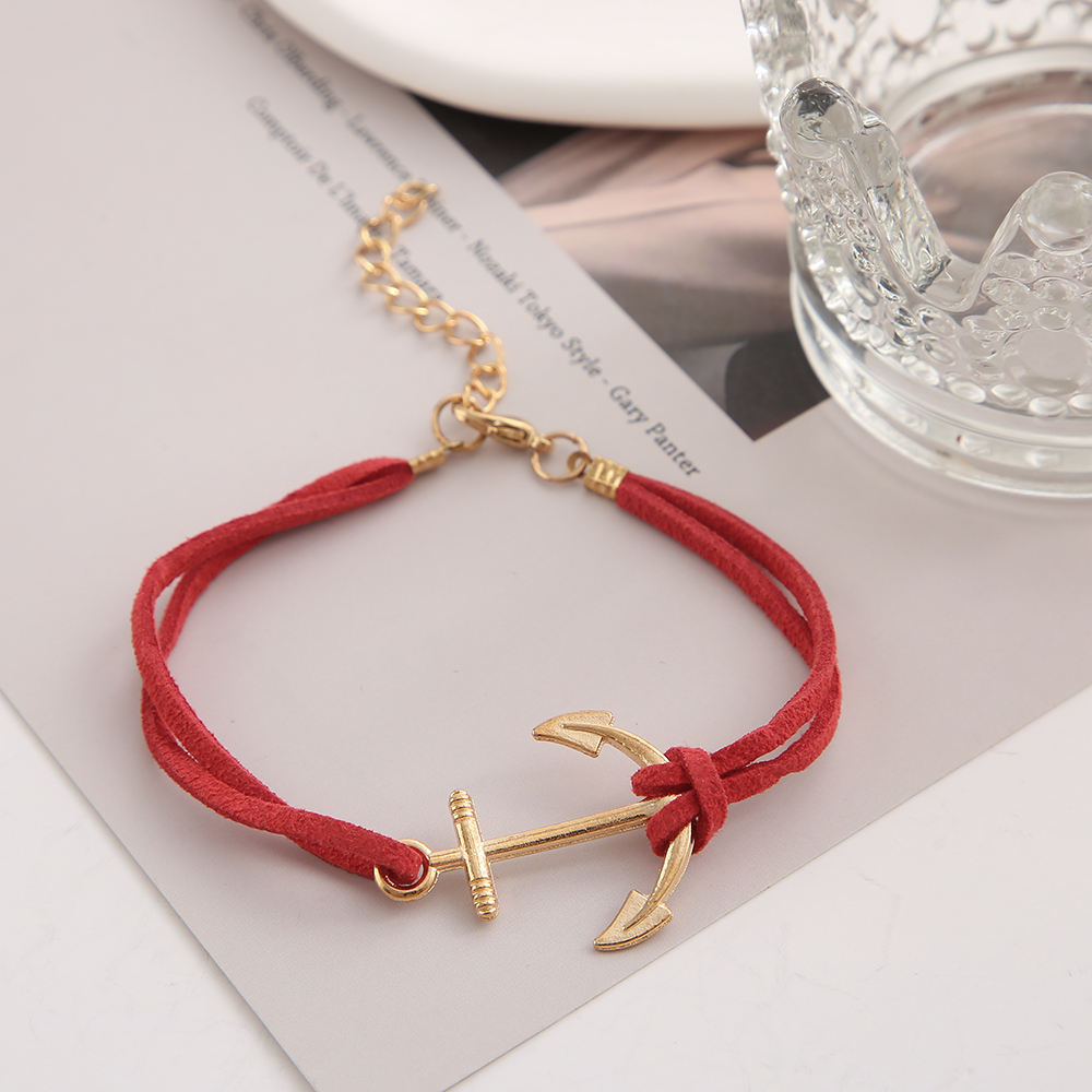 New simple Anchor shape red rope adjustable  alloy bracelet