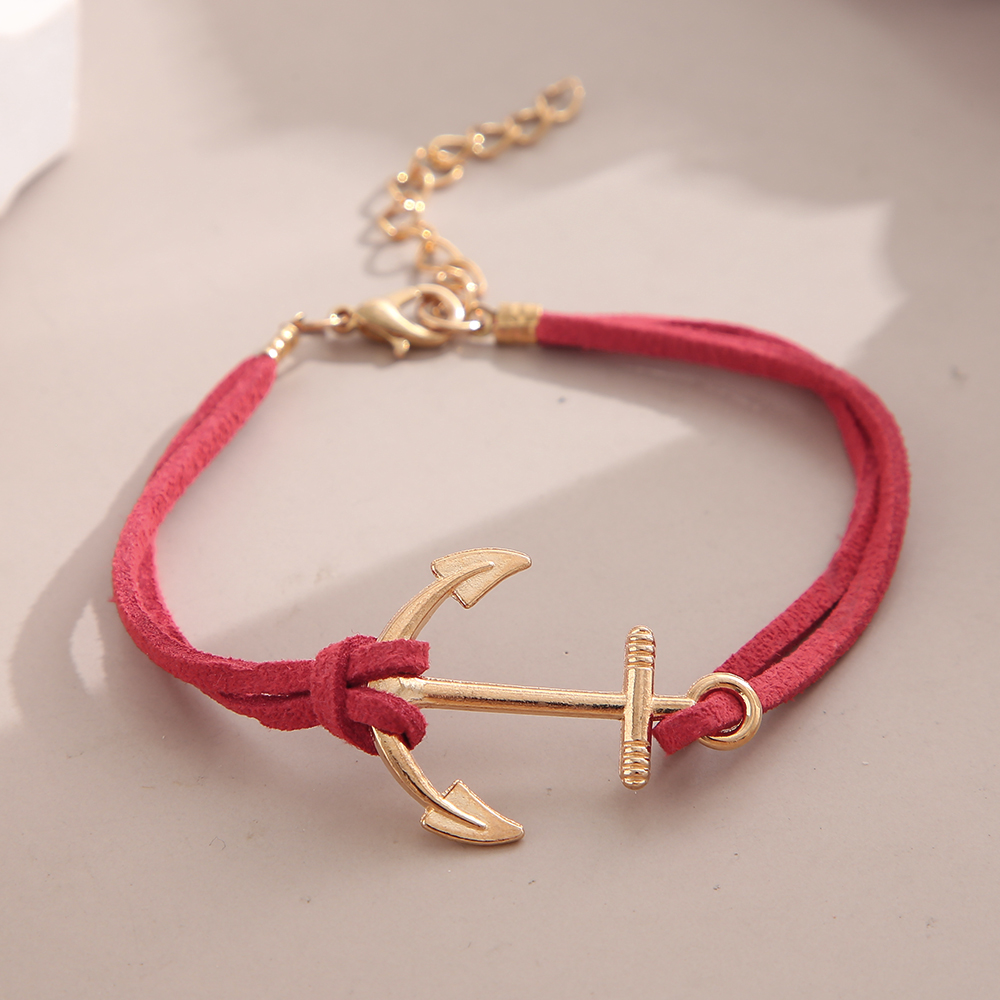 New simple Anchor shape red rope adjustable  alloy bracelet