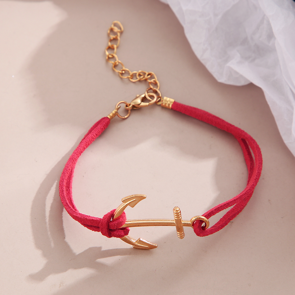 New simple Anchor shape red rope adjustable  alloy bracelet