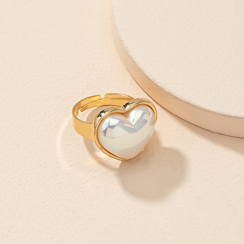 solid color inlaid Pearl Heart shape adjustable Ring