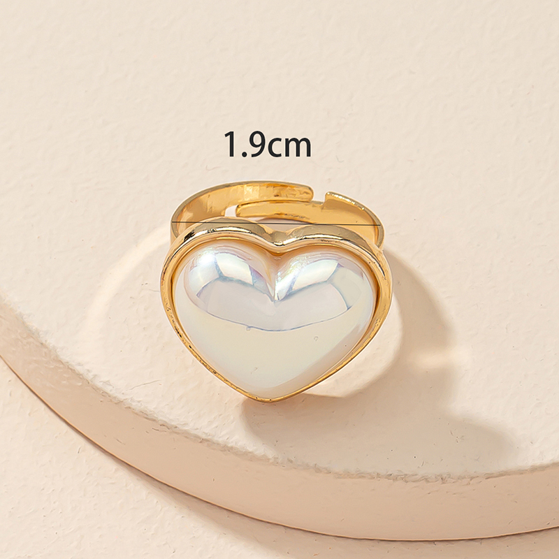 solid color inlaid Pearl Heart shape adjustable Ring