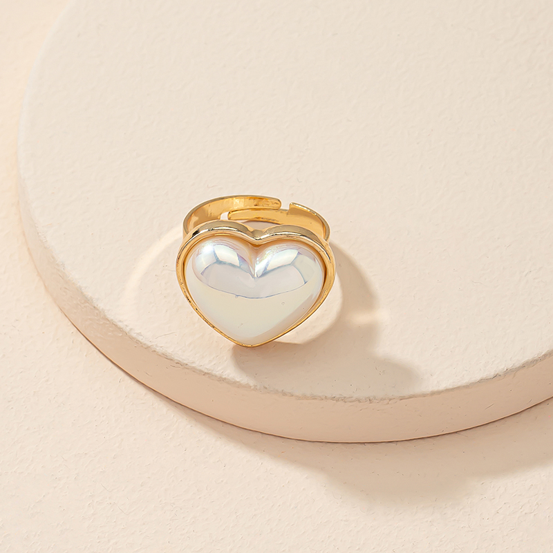 solid color inlaid Pearl Heart shape adjustable Ring