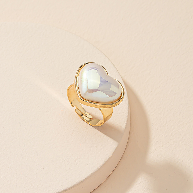 solid color inlaid Pearl Heart shape adjustable Ring