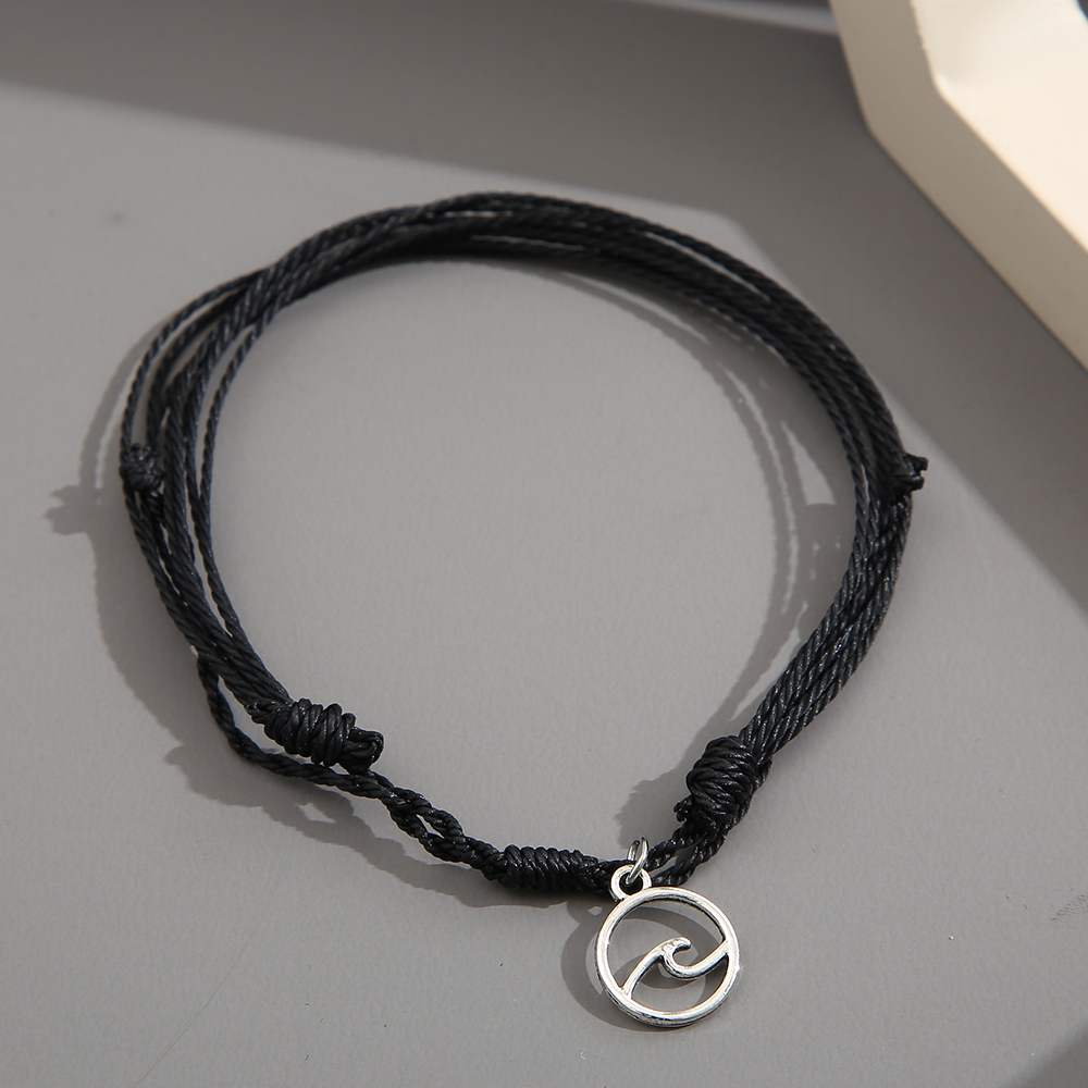 simple black multi-layered Rope pendant alloy man-made fiber Anklet