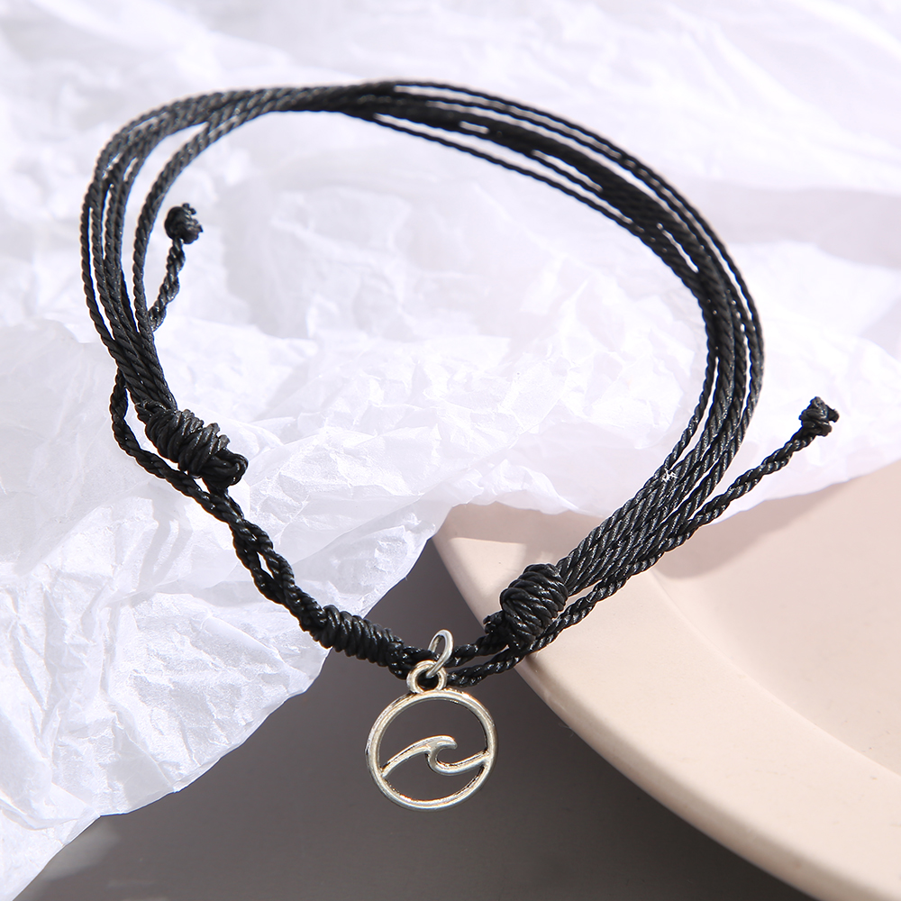 simple black multi-layered Rope pendant alloy man-made fiber Anklet