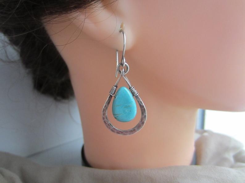 Vintage Style Alloy Water Drop Earrings Daily Plating Turquoise Drop Earrings 1 Piece