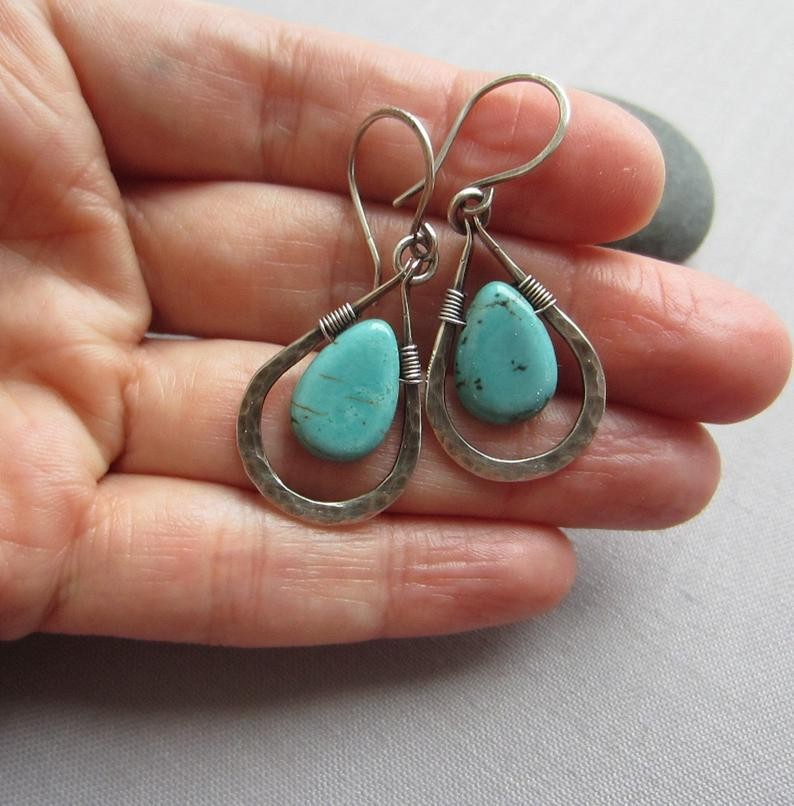 Vintage Style Alloy Water Drop Earrings Daily Plating Turquoise Drop Earrings 1 Piece