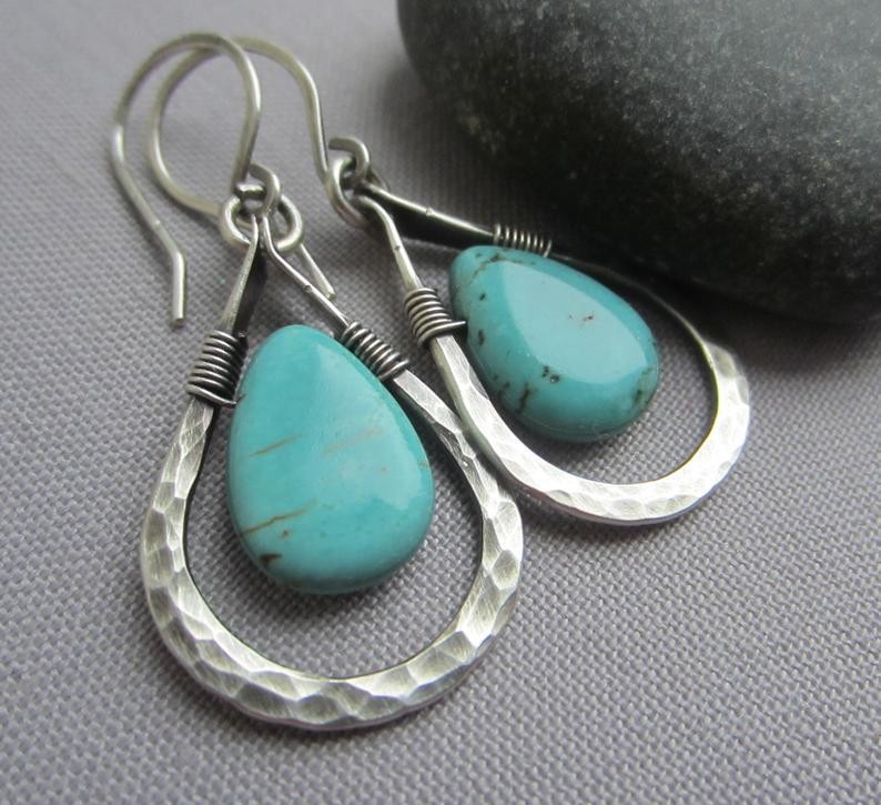 Vintage Style Alloy Water Drop Earrings Daily Plating Turquoise Drop Earrings 1 Piece