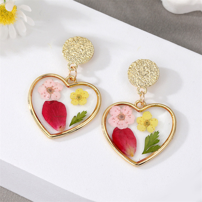 New style Creative Dried Flowers Transparent Resin pendant Earrings