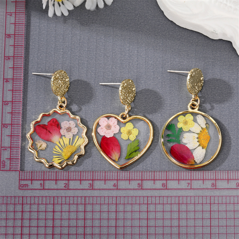 New style Creative Dried Flowers Transparent Resin pendant Earrings