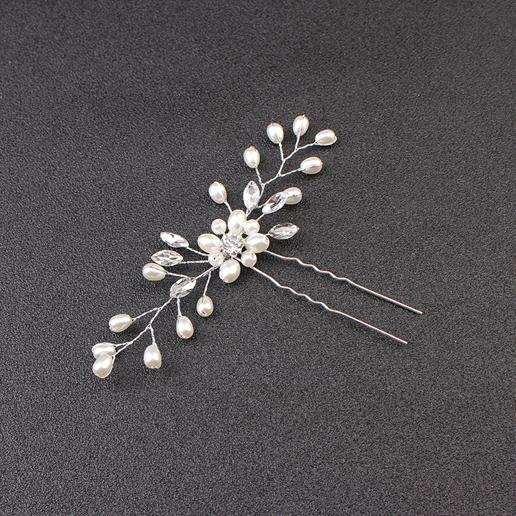 Handmade Pearl decor Rhinestone inlaid Flower Hairpin