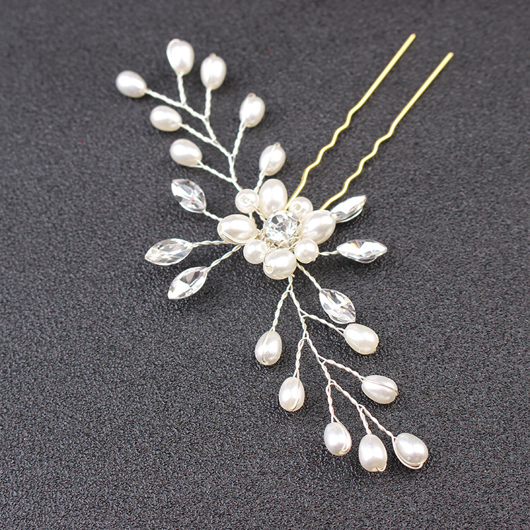 Handmade Pearl decor Rhinestone inlaid Flower Hairpin