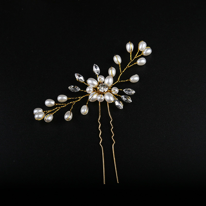 Handmade Pearl decor Rhinestone inlaid Flower Hairpin