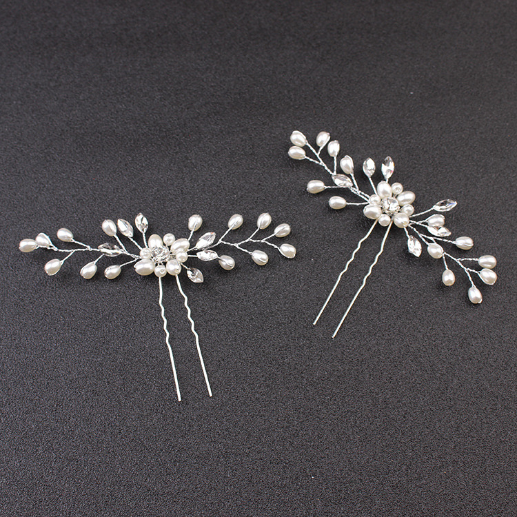 Handmade Pearl decor Rhinestone inlaid Flower Hairpin