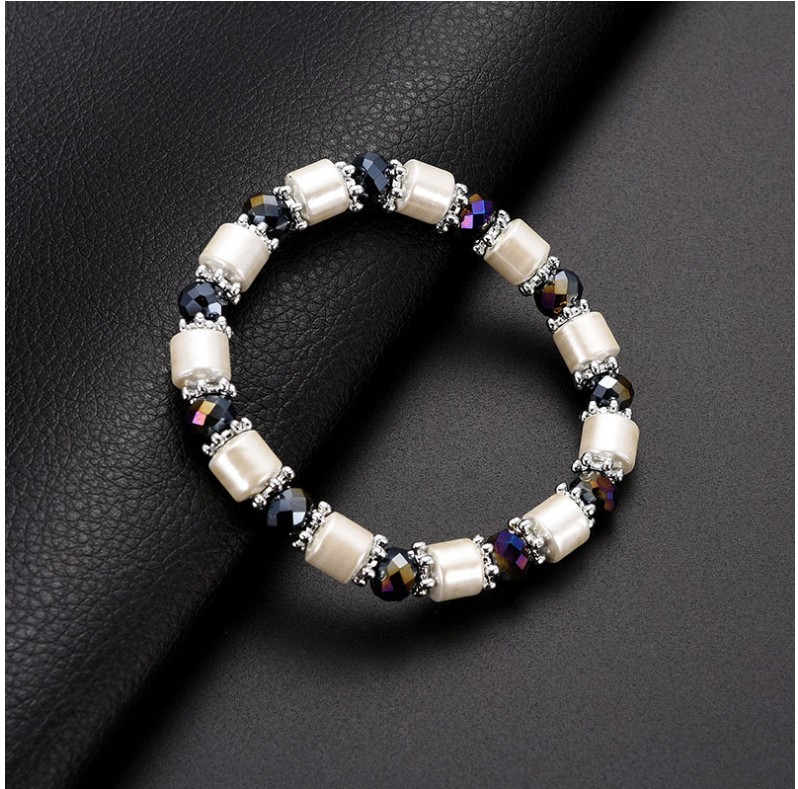 Fashion Haematite White Black Beaded Magnet Metal Bracelet