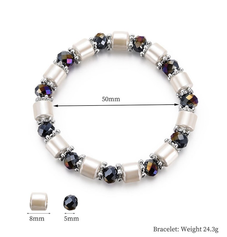 Fashion Haematite White Black Beaded Magnet Metal Bracelet