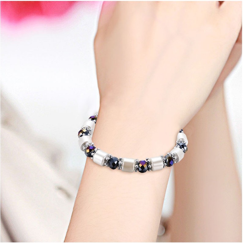 Fashion Haematite White Black Beaded Magnet Metal Bracelet