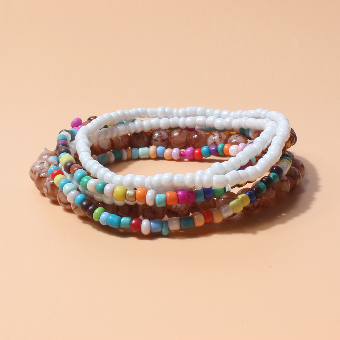 Fashion Bohemian Style Multicolor Bead Acrylic Multi-Layer Female Bracelet