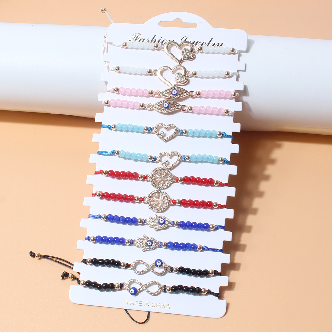 Fashion Bohemian Style Adjustable Beaded Multi-Color Heart Eye Alloy Bracelet