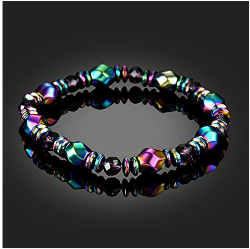 New Fashion Colorful Magnet Hematite Gem Beaded Metal Bracelet