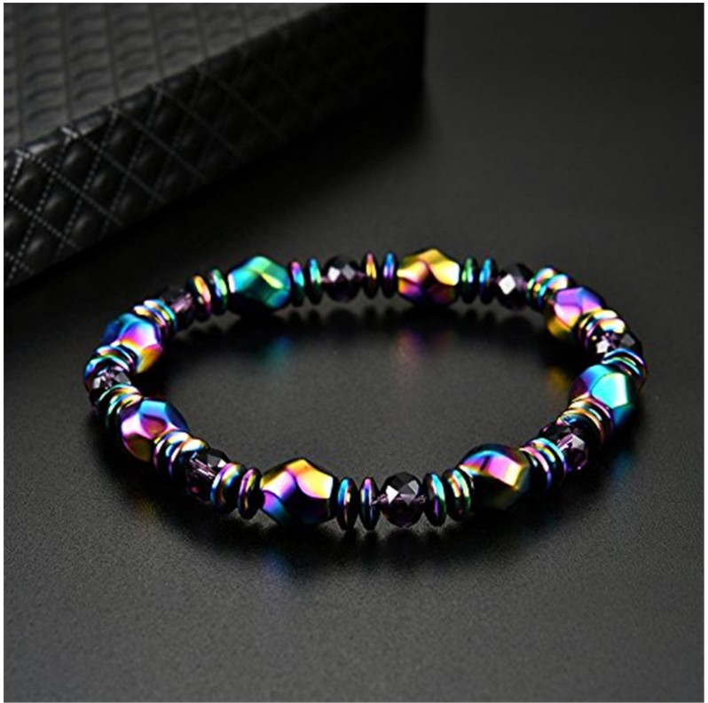 New Fashion Colorful Magnet Hematite Gem Beaded Metal Bracelet