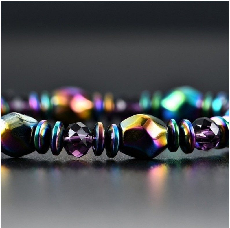 New Fashion Colorful Magnet Hematite Gem Beaded Metal Bracelet