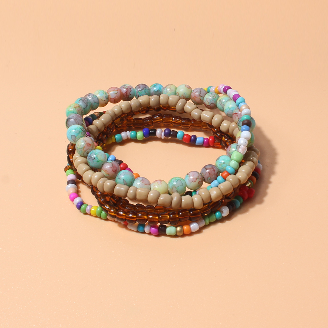 Fashion Bohemian Beaded Multi-Layer Mixed Color Elastic Bracelet