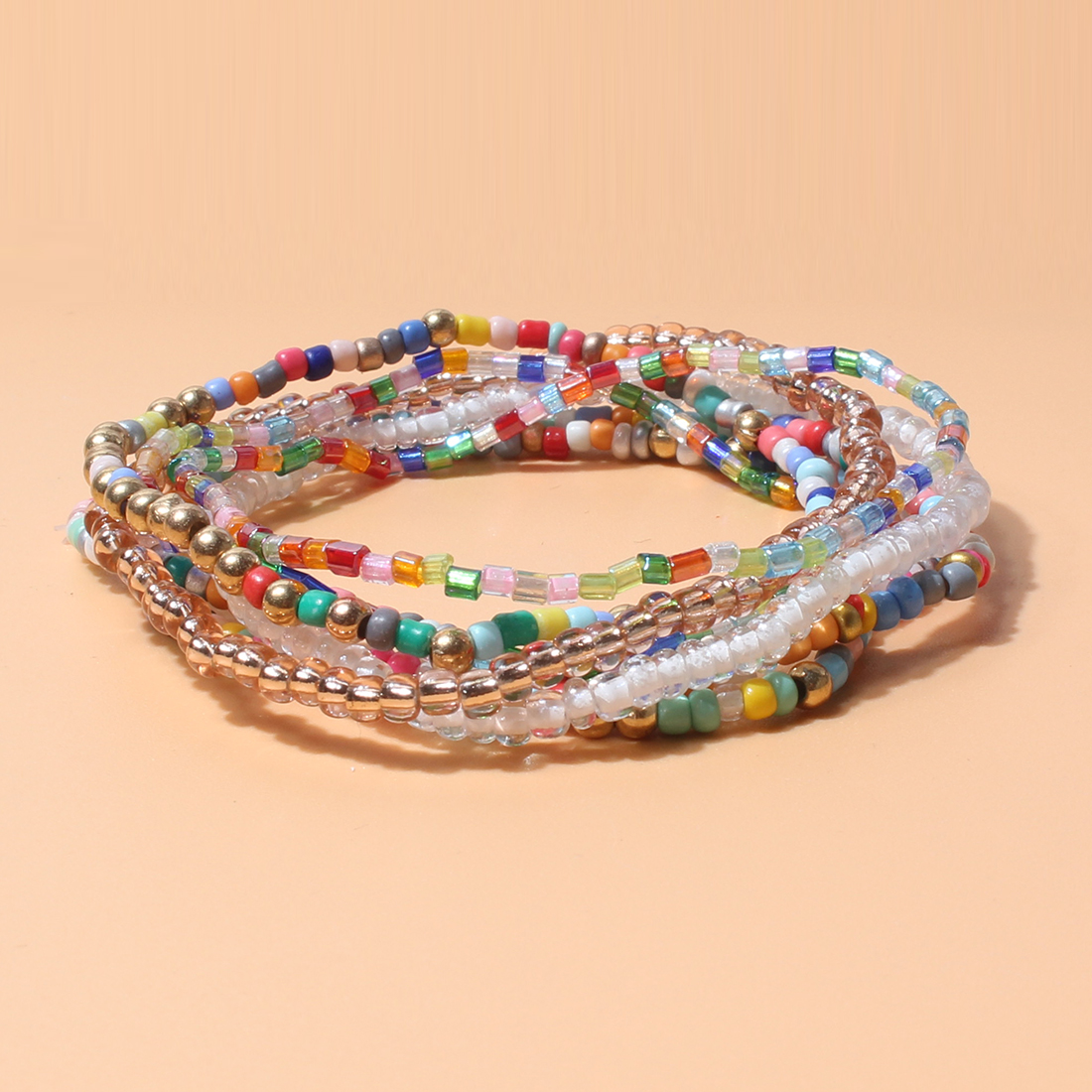 Fashion Bohemian Beaded Multi-Layer Mixed Color Elastic Bracelet