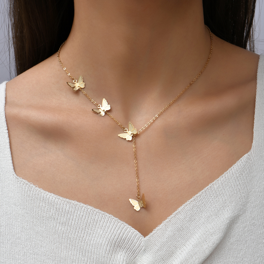 Fashion Elegant Sequin Star Butterfly Pendant Clavicle Chain Necklace