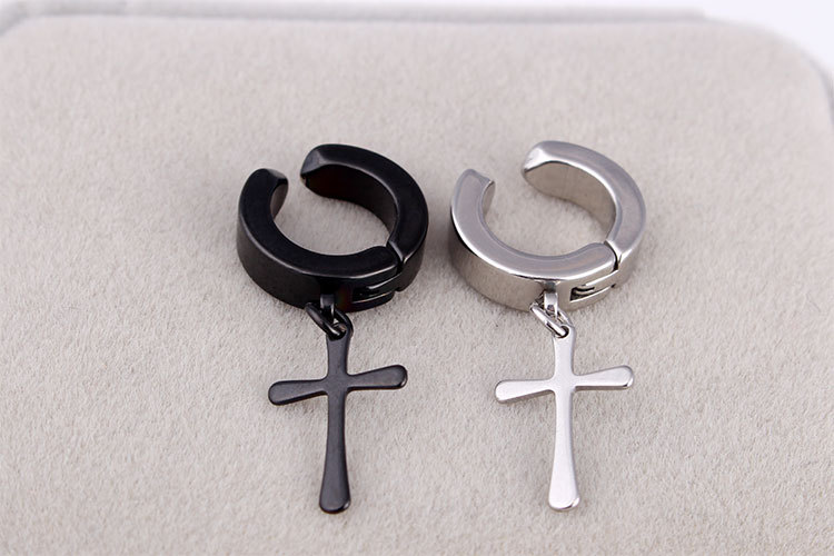 Black Tassels Menu0027s Cross Pen Stainless Steel Ear Clips