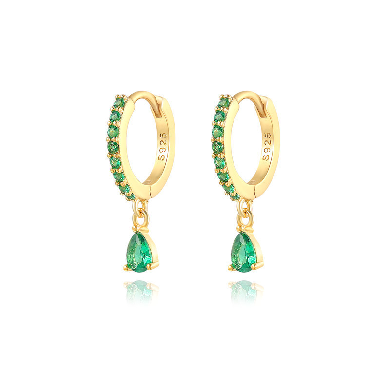 S925 Sterling Silver Diamond Water Drop Eardrop Earring Colorful Crystals Ear Clips