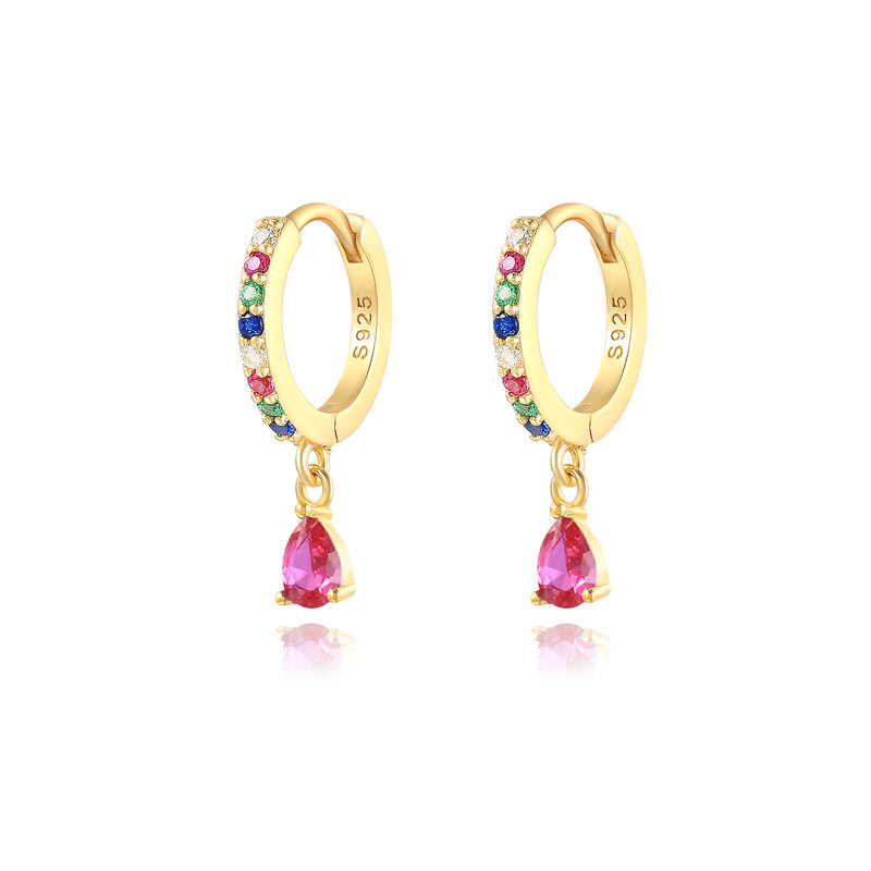 S925 Sterling Silver Diamond Water Drop Eardrop Earring Colorful Crystals Ear Clips