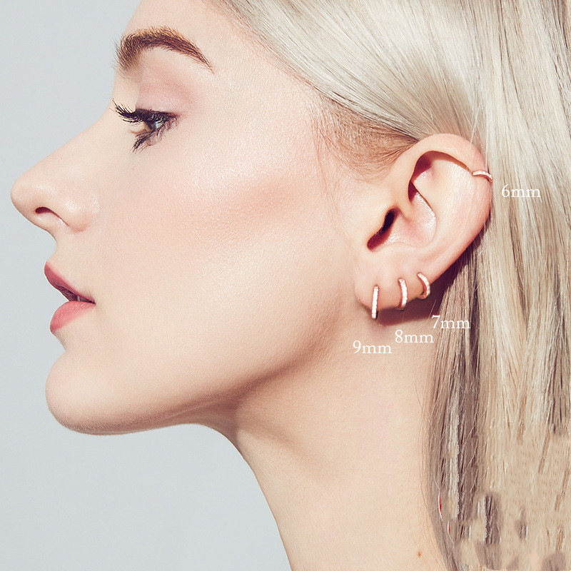 S925 Sterling Silver Fashion Simple round Ear Studs Diamond Earrings